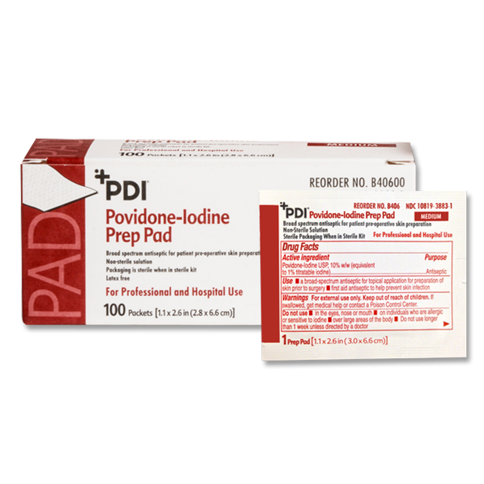 Iodine Prep Pads, Medium 100/box