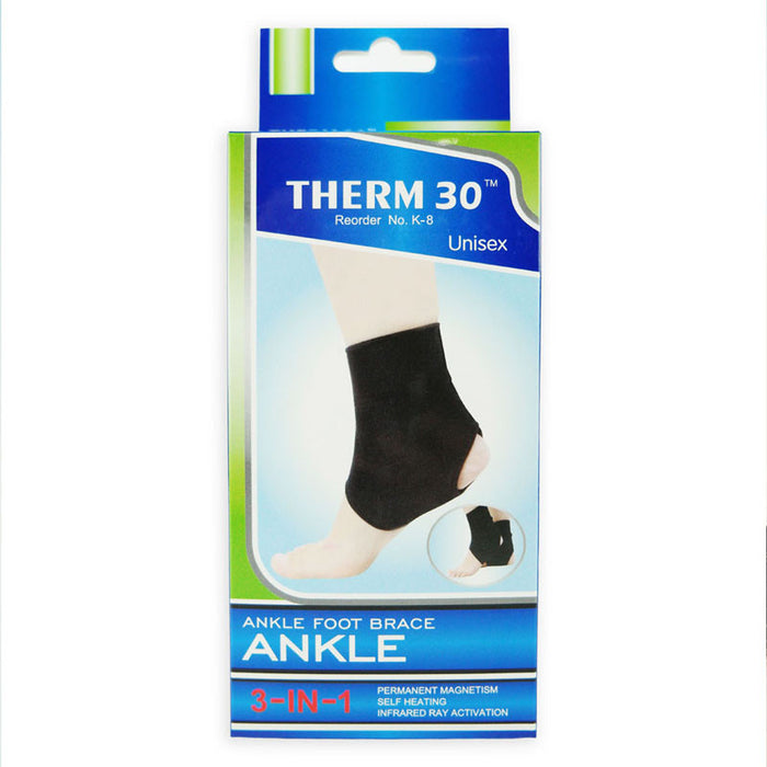 THERM30 Ankle Foot Brace Support 3-in-1 (Magnets, Infrared & Self Heating)