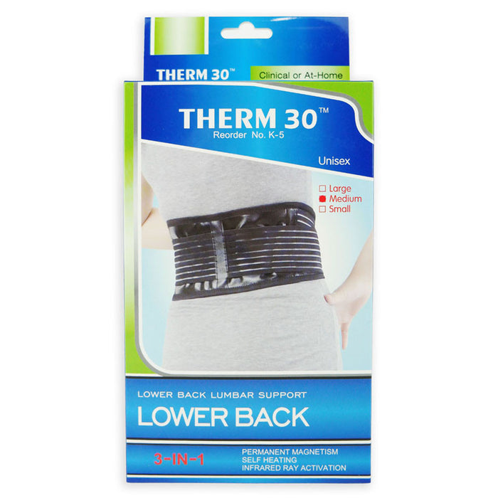 THERM30 - Lower Back Lumbar Support, 3-in-1 (Magnets, Infrared & Self Heating)
